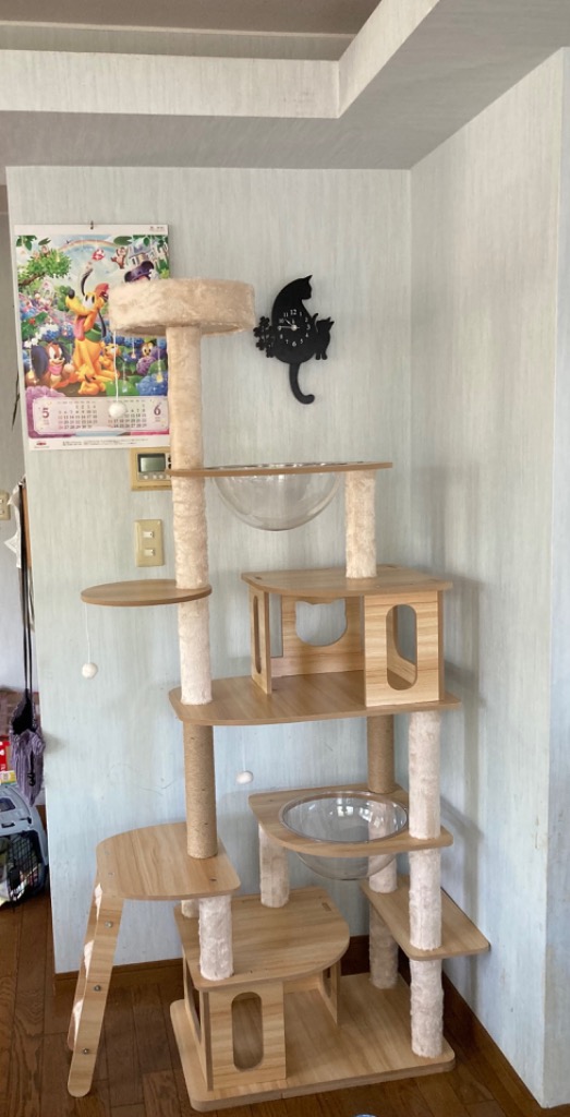 猫家族 キャットタワー 木製 高さ175cm 多頭飼い 据え置き型