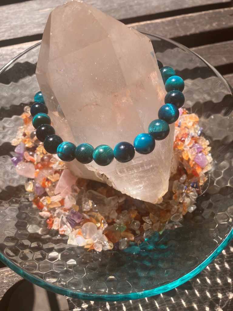 芦屋ダイヤモンド グリーンブルータイガーアイ 天然石 ブレスレット 金