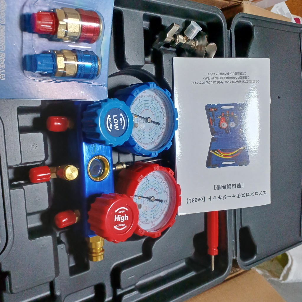 真空ポンプ エアコンガスチャージ マニホールドゲージ セット