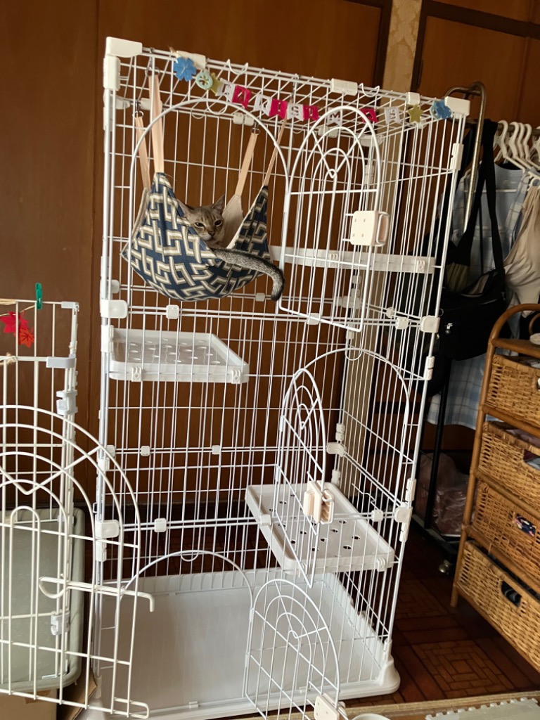 猫 ケージ 3段 キャットケージ 猫 ゲージ ペットケージ 工具不要 ハンモック 3段キャットケージ ペットケージ ハンモック付き はしご 棚板 猫
