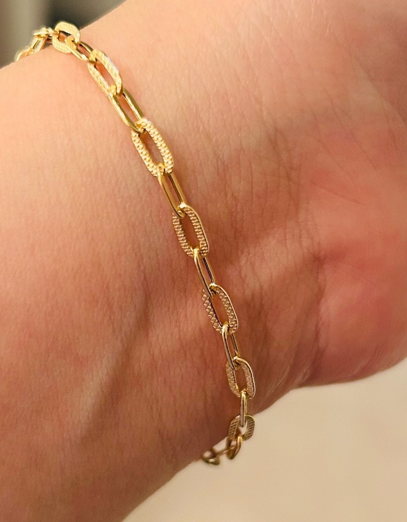 イタリー＊2Bゴールド＊K18✕シルバー☆クリップチェーンブレスレット＊新品 イタリー製 K18 YG ペーパークリップ プレイド チェーン