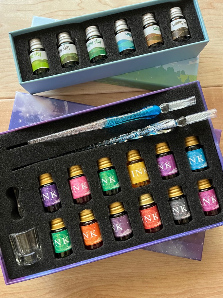 ガラスペン セット インクセット 硝子ペン 万年筆 2本 星空 お絵描き