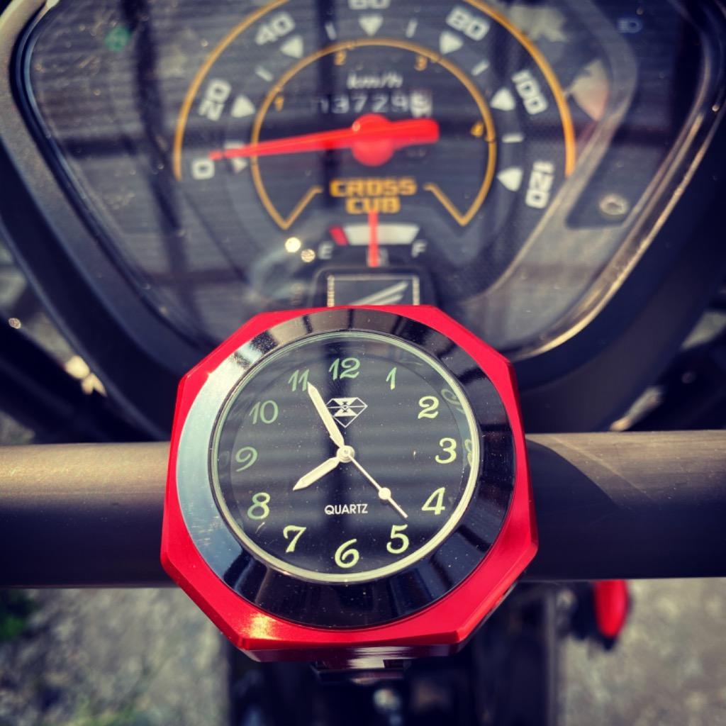 IPX7級防水バイク用時計 レッド オートバイ 自転車 用 アナログ 時計