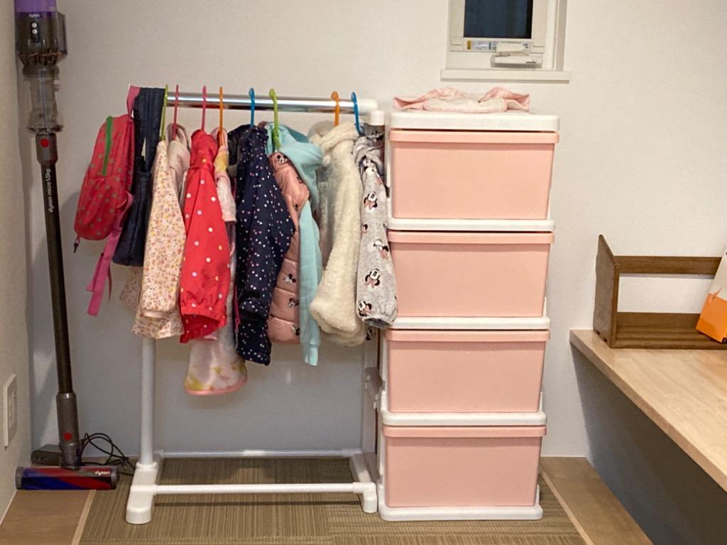 収納ボックス 付き ハンガーラック 引き出し 4段 キャスター付き