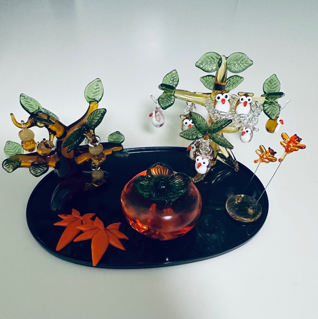 ガラス細工 どんぐりの木（L) ミニチュア 雑貨 置物 小物 秋 団栗