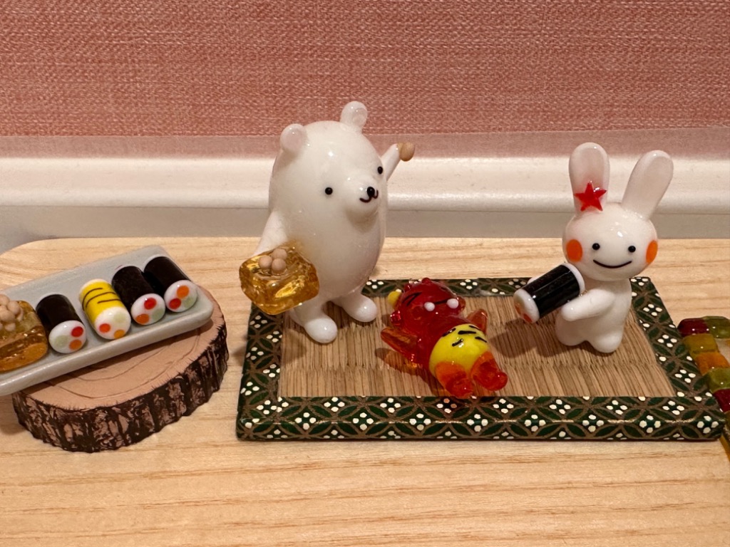 ガラス細工 倒れている赤鬼 ミニチュア 雑貨 置物 小物 節分 おに