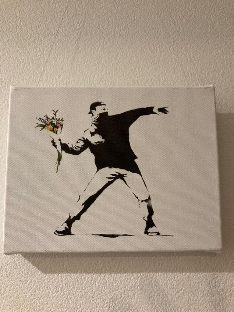 待望☆】 アート キャンバス パネル ファブリック ウォール バンクシー Banksy 長方形 18×14 27×22 41×32cm モダン 雑貨  絵画 油絵 風景画 munozmarchesi.ar