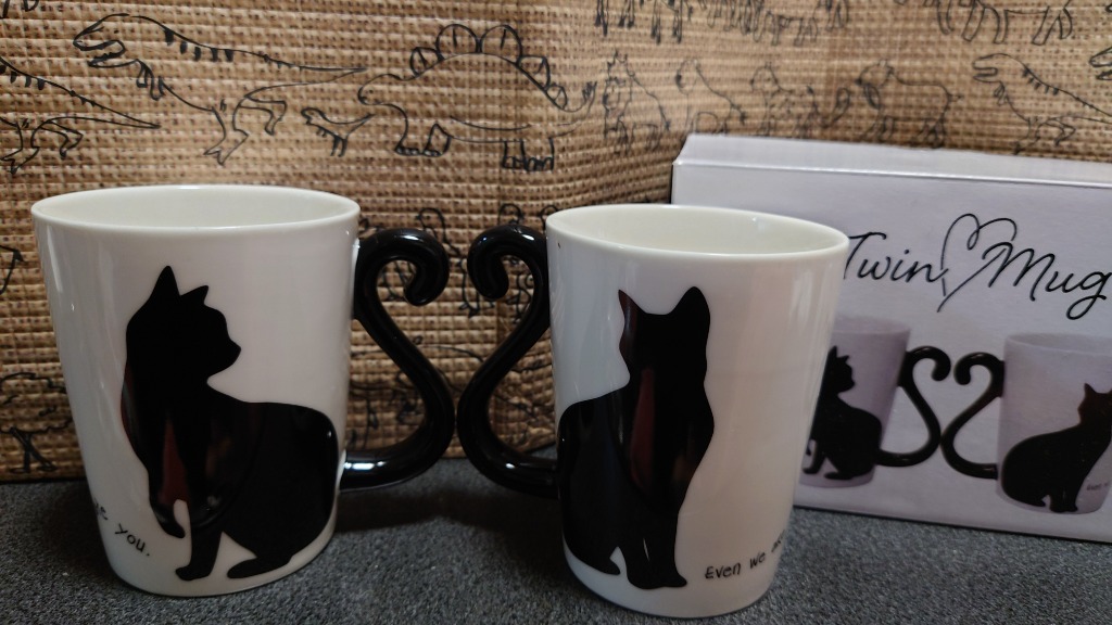 マグカップ ペア 300ml 黒猫 ツインマグ 磁器 2個入り （ 食洗機