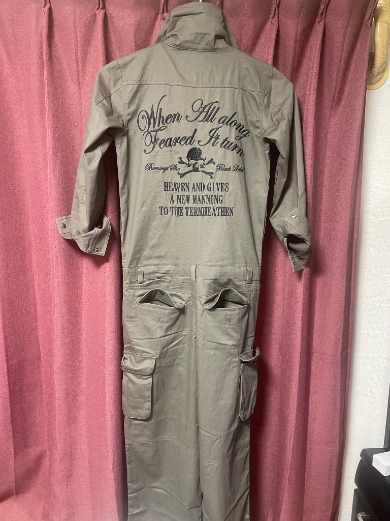 BERNINGS スカル刺繍オールインワン　ツナギ　新品カーキL BERNINGS-SHO つなぎ スカル 刺繍 オールインワン 襟付き メンズ