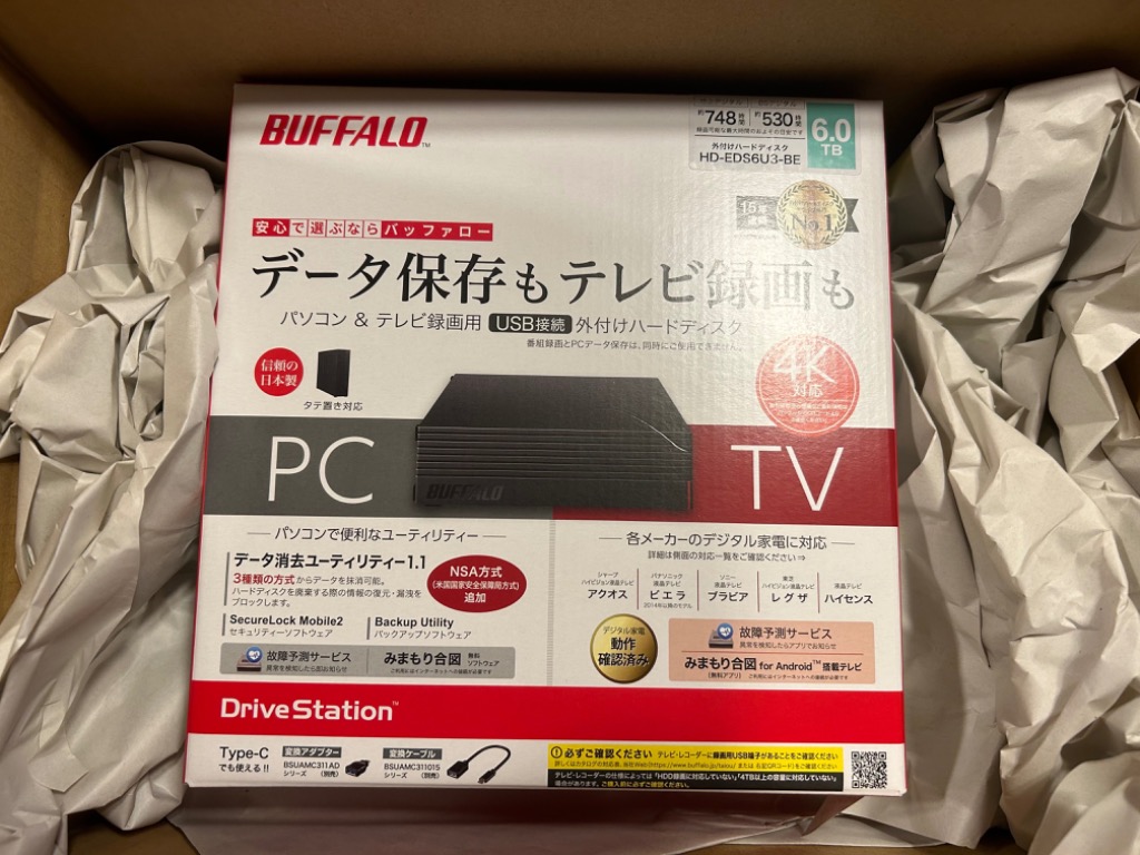 バッファロー(BUFFALO) HD-EDS6U3-BE パソコン&テレビ録画用 外付けHDD