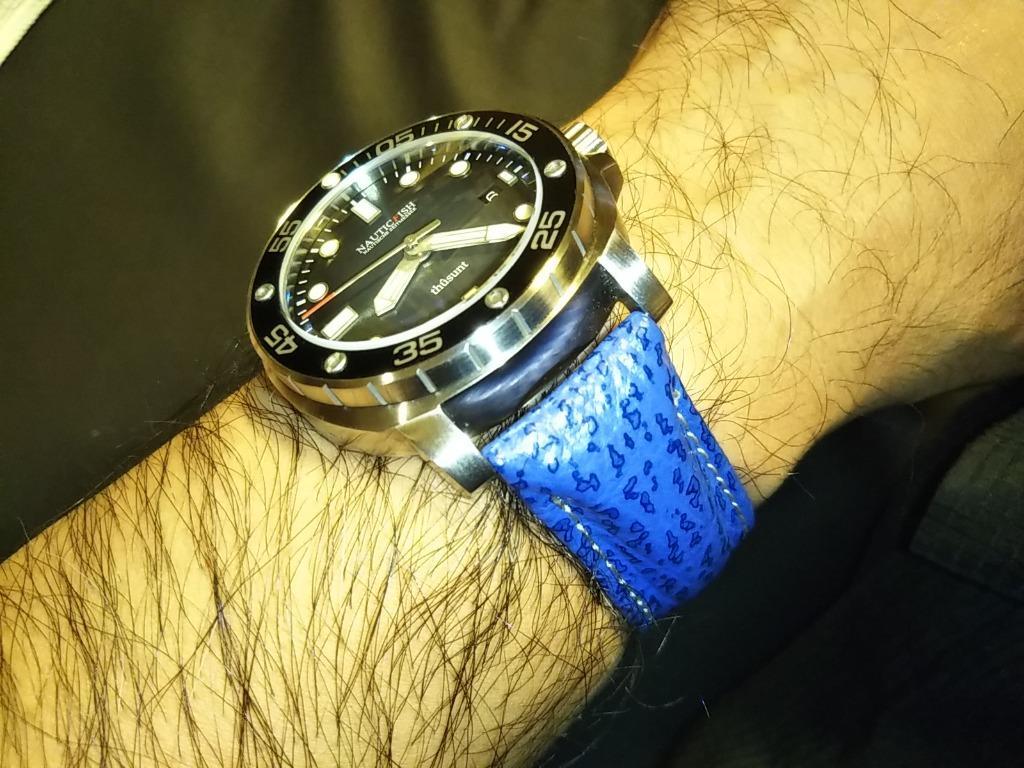 腕時計ベルト 22mm シャーク素材 時計 レザー バンド 青色