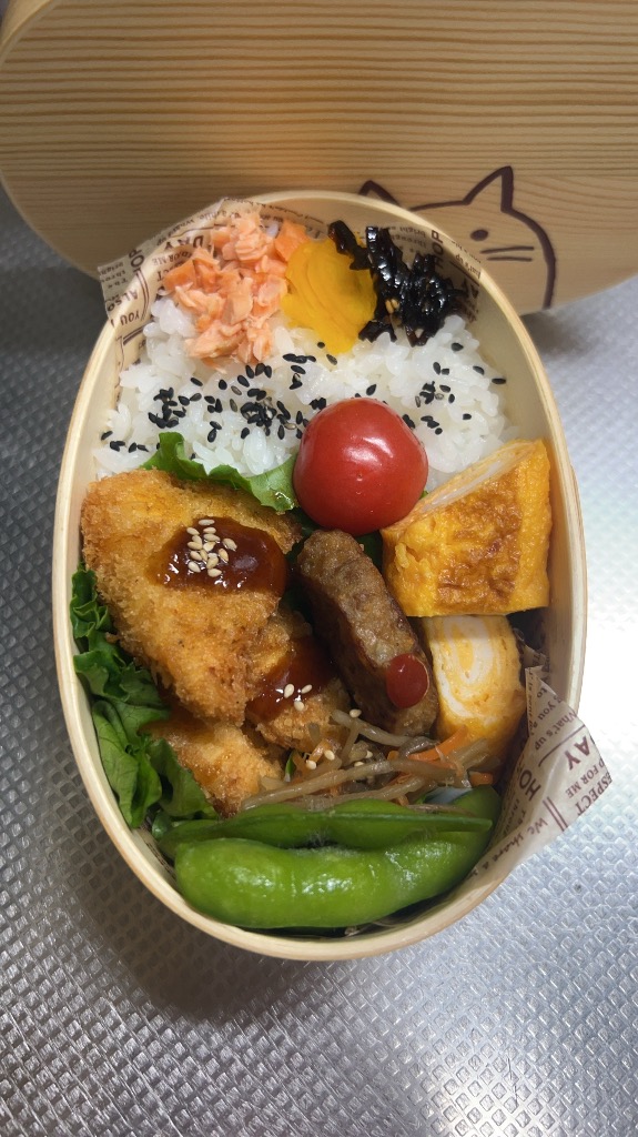 曲げわっぱ 弁当箱 小判 (中) ナチュラル ねこ 日本国内仕上げ 470ml