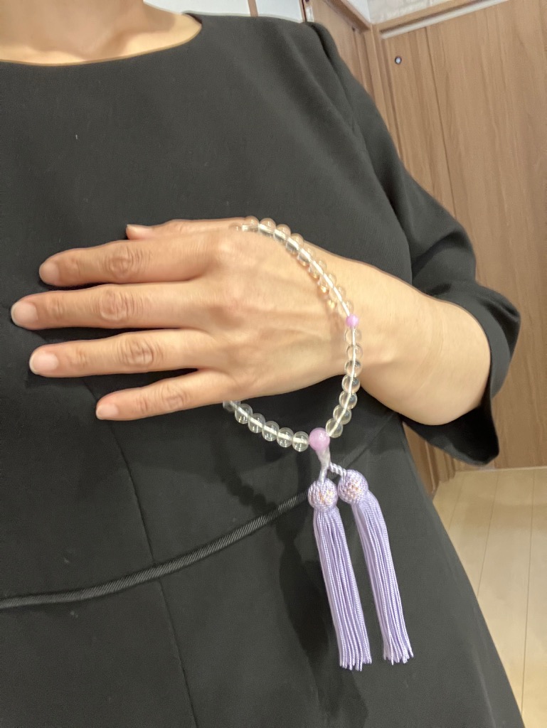 新品★アメジスト 水晶★長数珠 EsuonHappiness 数珠 女性 女性用 本水晶 藤雲石 高級 数珠入れ