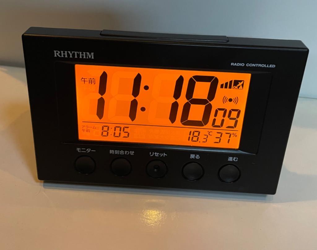 SALE リズム RHYTHM 目覚まし時計 電波時計 温度計 湿度計付き フィットウェーブスマート 黒 7.7×12×5.4cm  8RZ166SR02