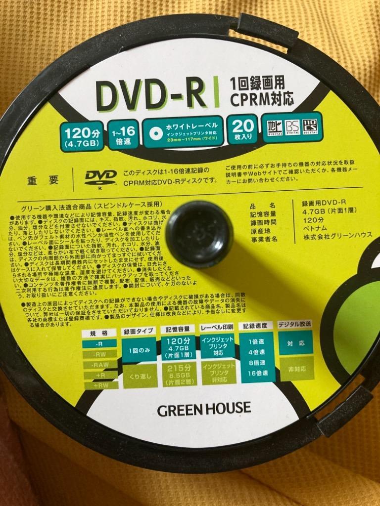 2021年レディースファッション福袋 グリーンハウス DVD-R 録画用 CPRM対応 4.7GB 1-16倍速 20枚スピンドル インックジェット  手書き対応ワイドプリンタブル GH-DVDRCB20 宅