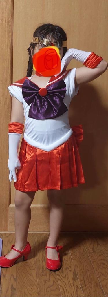 セーラームーンハロウィン衣装コスプレ　美少女戦士　5点セット　レッド　XLサイズ