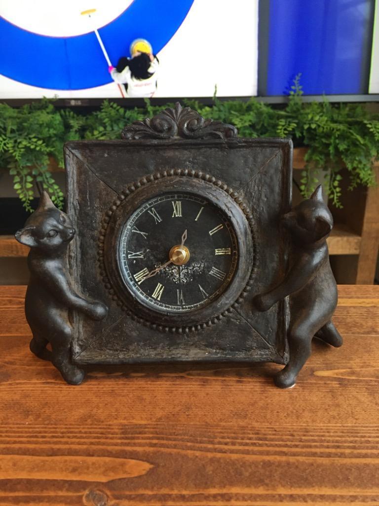 置き時計 置時計 おしゃれ レトロ かわいい 猫 ねこ 雑貨 アンティークな時計とネコさん