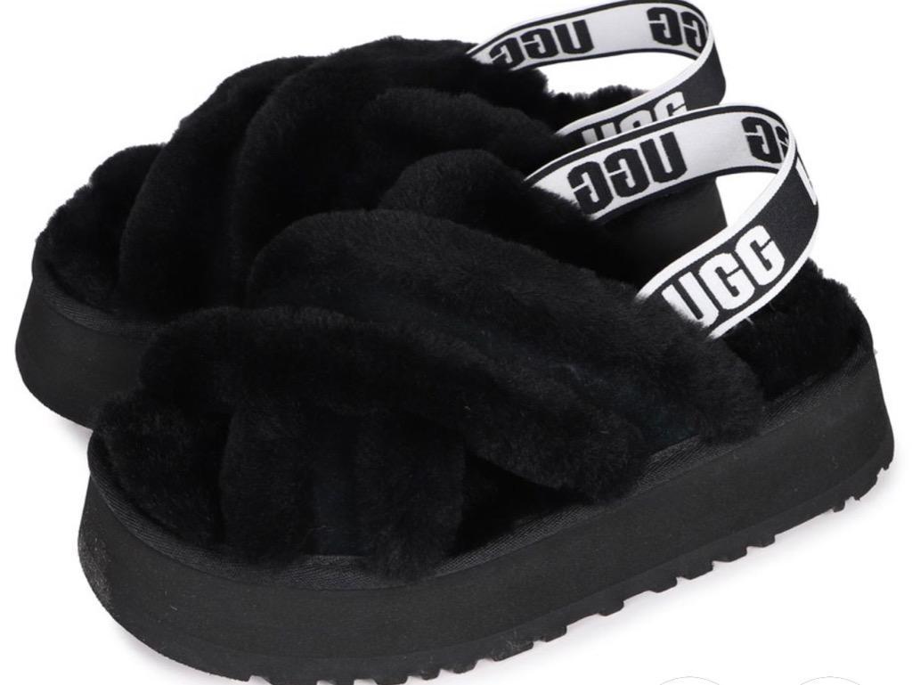 UGG アグ サンダル レディース 厚底 ファー ディスコ クロス スライド 