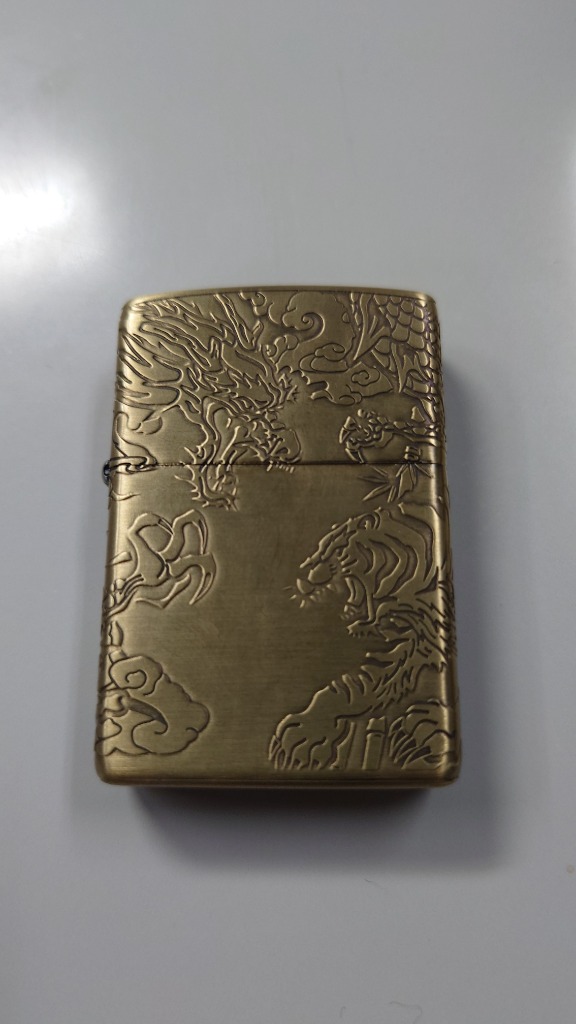ZIPPO ジッポ ライター 金 御守り 龍虎 4面 彫刻 アンティーク