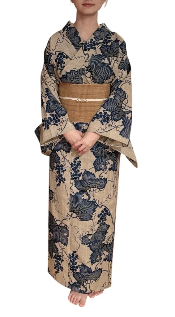 儀右衛門七分袖アウター 竺仙 ちくせん 奥州小紋 葡萄6-5504 綿つむぎ高級浴衣反物