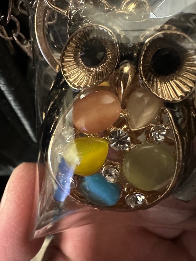 ラインストーン　ふくろうバッグ フクロウ バッグチャーム キーホルダー キラキラ 輝く ライン