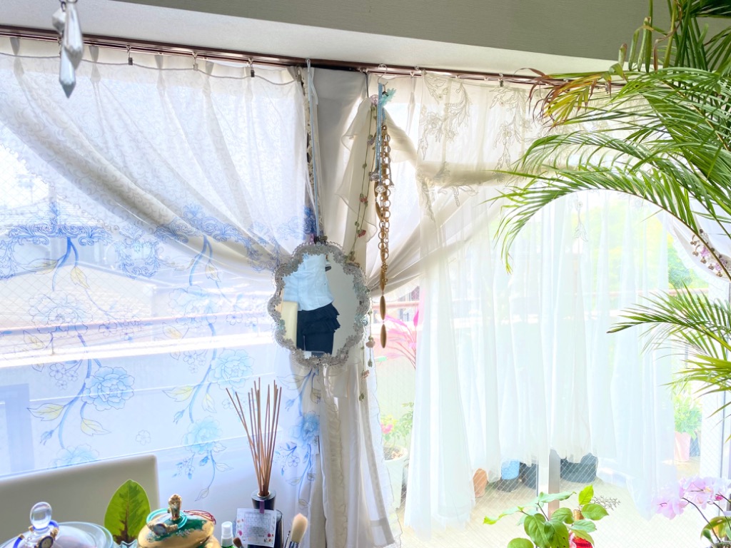 加工ひまわり＆ブルー ホワイト 洗濯可 ミラー レース のれん突っ張り棒 のれん レース カーテン 洗濯可 ブルー ホワイト 2枚 セット