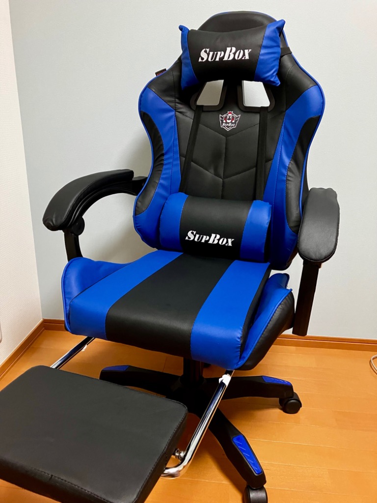 【人気】ゲーミングチェア オフィスチェア リクライニングチェア オットマン付 青 ゲーミングチェア オットマン 足置き オフィスチェア