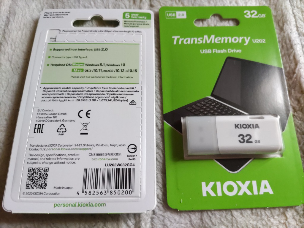 2個セットお買得 USBメモリ32GB Kioxia(旧Toshiba) USB2.0 TransMemory