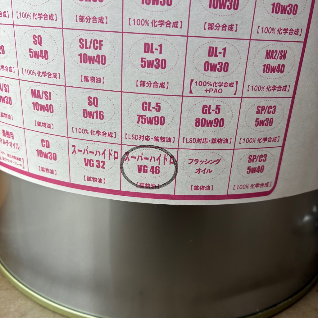 作動油 スーパーハイドロ 46 20L缶 ペール缶 耐摩耗性 ワケアリ オイル