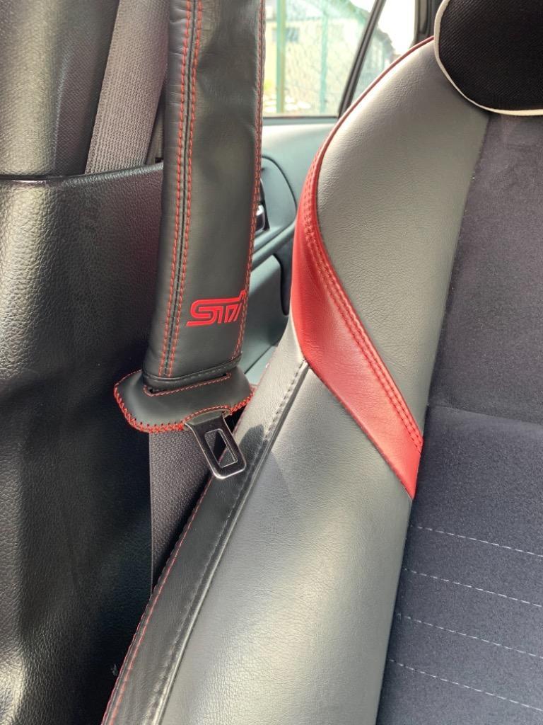 スバル WRX STi & S4 専用 本革シートベルトカバー レザーカバー 赤 青