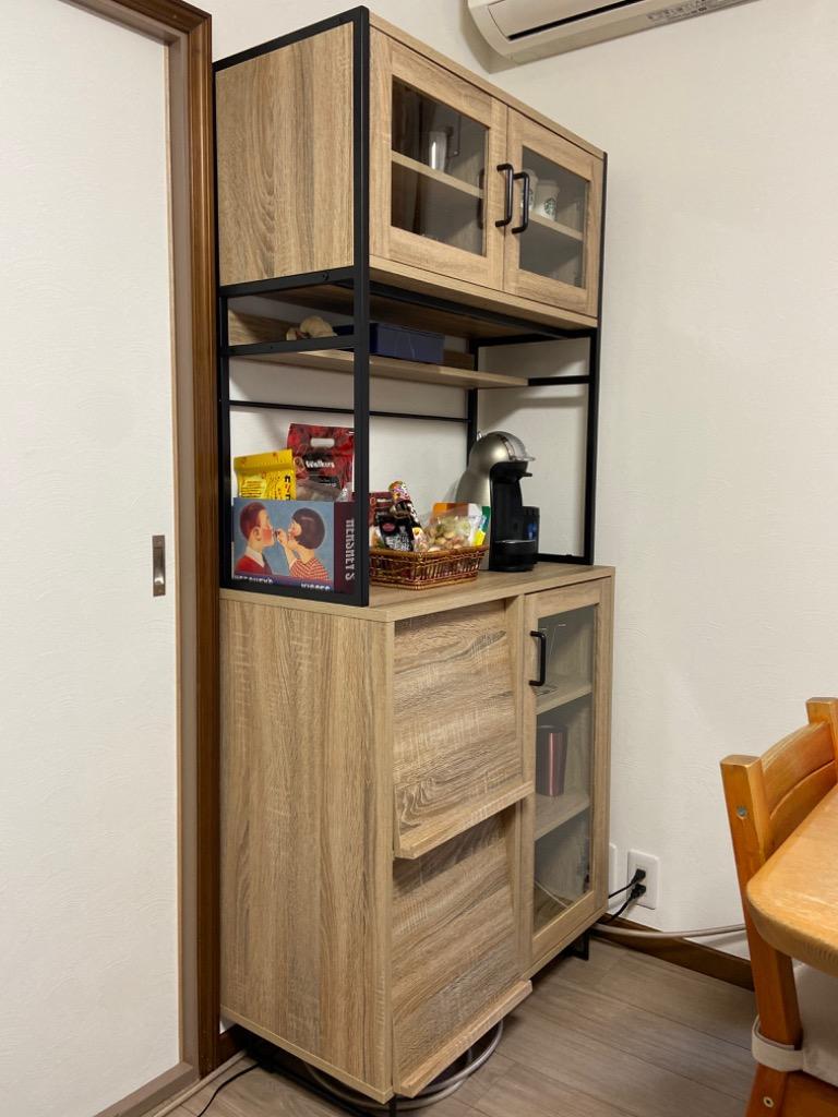 食器棚 ハイタイプ コンパクト 可動棚 コンセント付き 木製 モダン 幅 