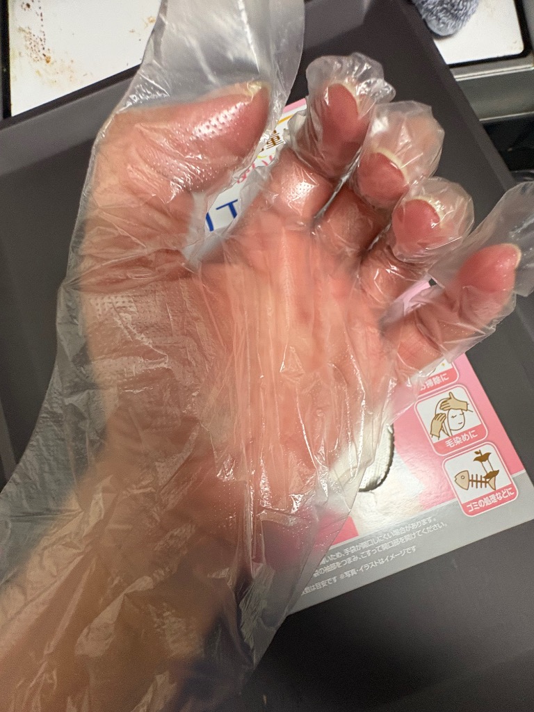 使い捨てポリエチレン手袋 極うす 増量タイプ 左右両用フリーサイズ