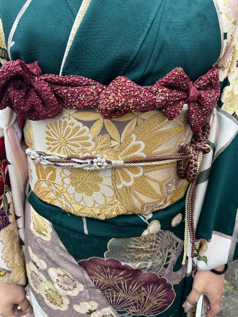 kimono cafe（キモノカフェ） くすみカラー 帯揚げ ラメ ステッチ 絞り