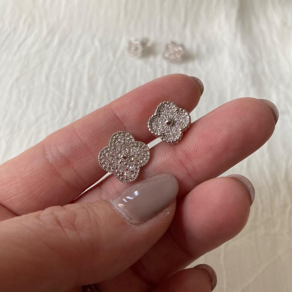 ピアス 四葉クローバー CZダイヤモンド シルバー925 フラワー