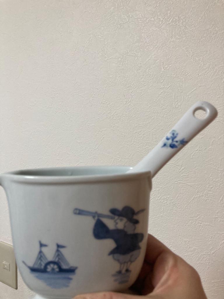 陶器製しゃもじ 青い花と赤い円デザイン　おしゃれなしゃもじ 陶器製しゃもじ 青い花と赤い円デザイン おしゃれなしゃもじ