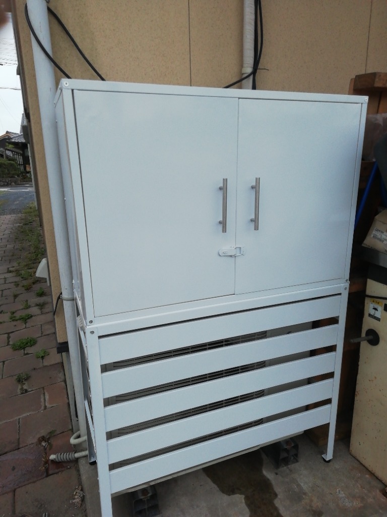 エアコン 室外機 カバー 収納庫付き 鉄製 DIY 物置 日よけ