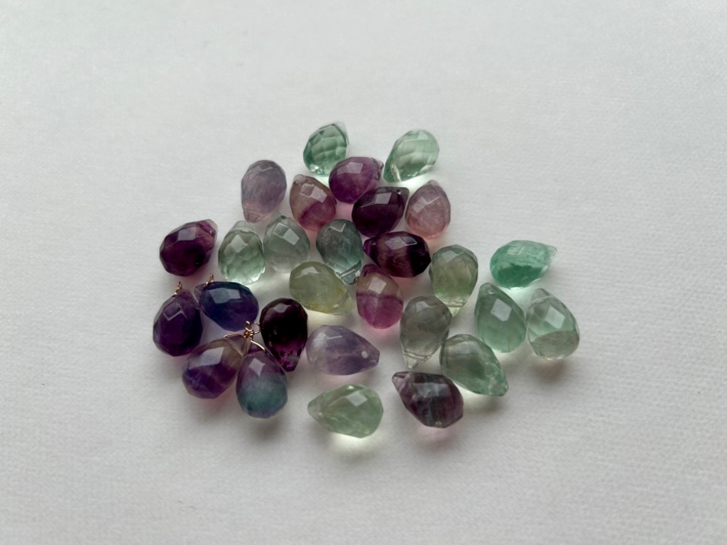 フローライト ドロップ ブリオレットカット 10x14mm 1連（約