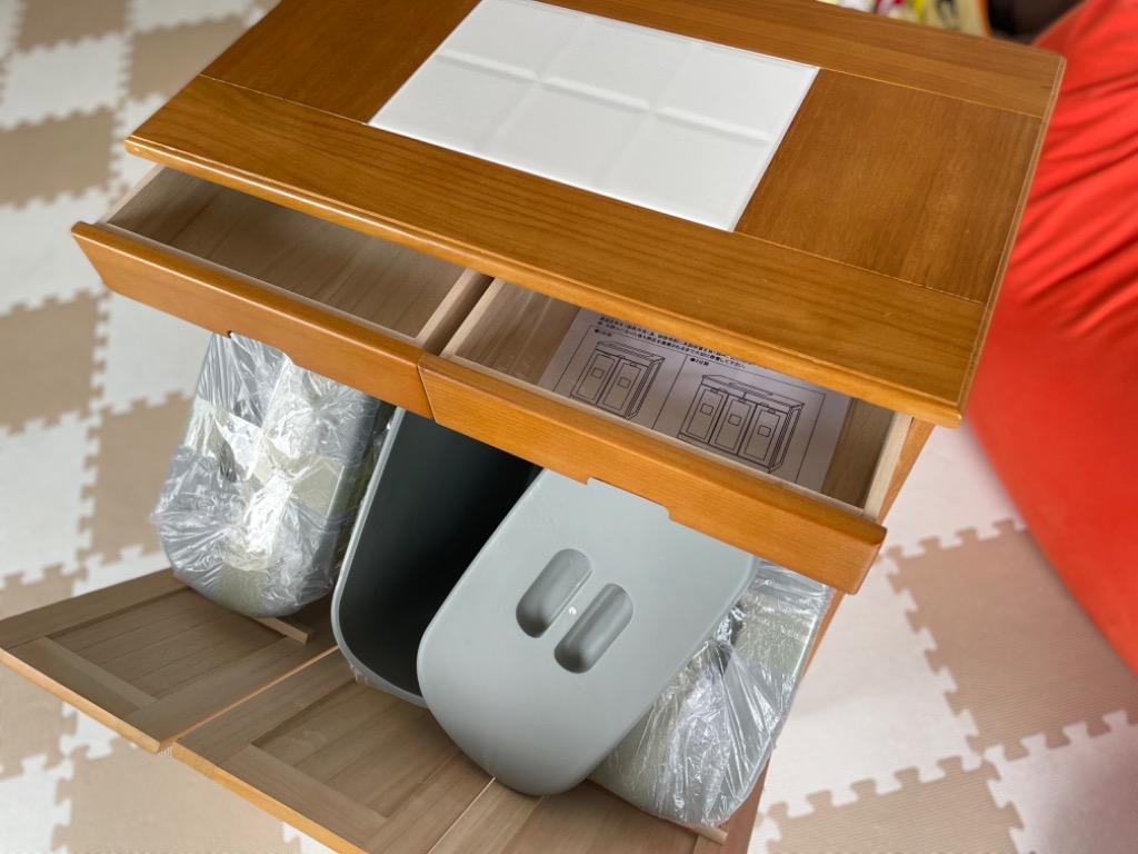 3分別ごみ箱 桐家具調木製キッチンゴミ箱 タイル付 おしゃれ