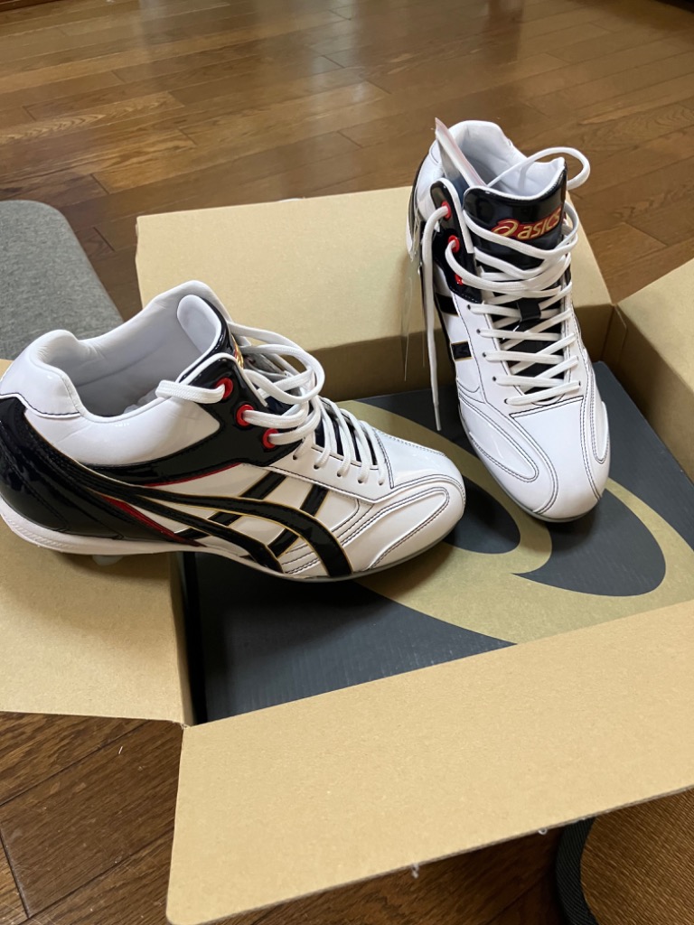ASICS ホワイト×ネイビー アシックス 野球 クォーターカット