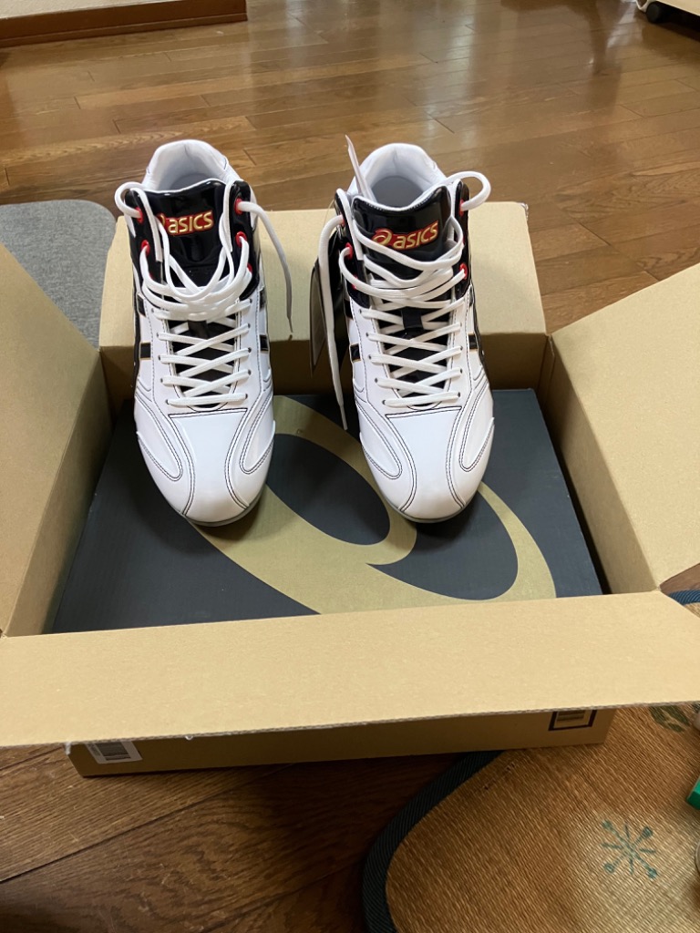 ASICS ホワイト×ネイビー アシックス 野球 クォーターカット