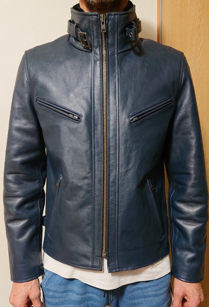 Liugoo Leathers 本革 襟ボアハイネックシングルライダース