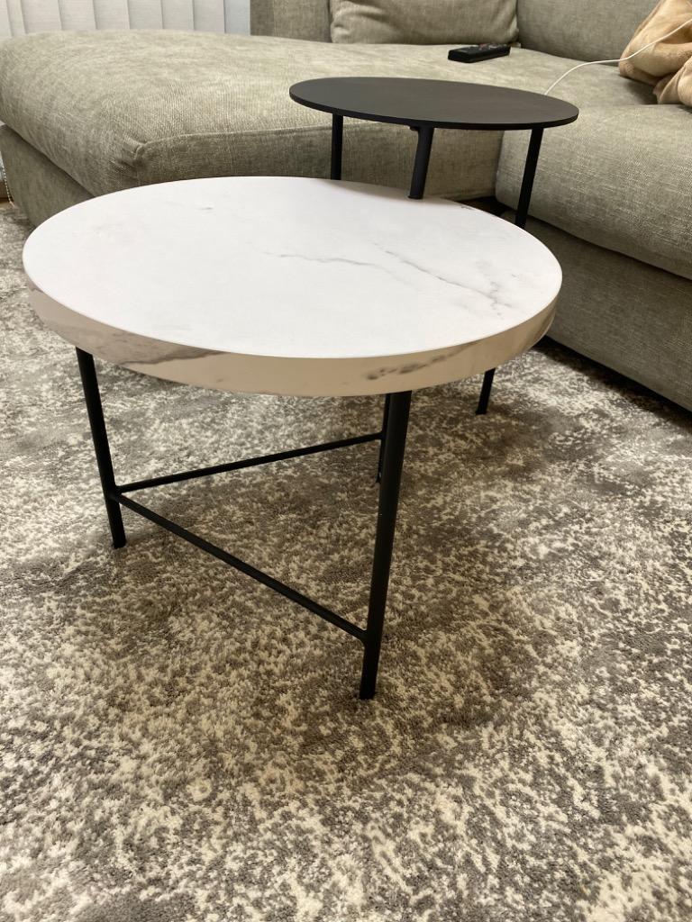 テーブル サイドテーブル おしゃれ 大理石柄 スチール脚 回転式 円 丸 
