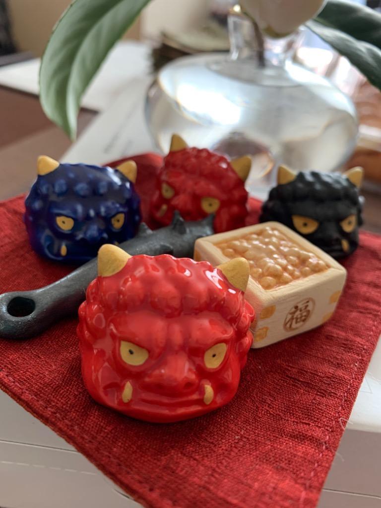 節分 箸置き4個セット 赤鬼/青鬼/福豆/金棒 陶器 : 京都匙亀