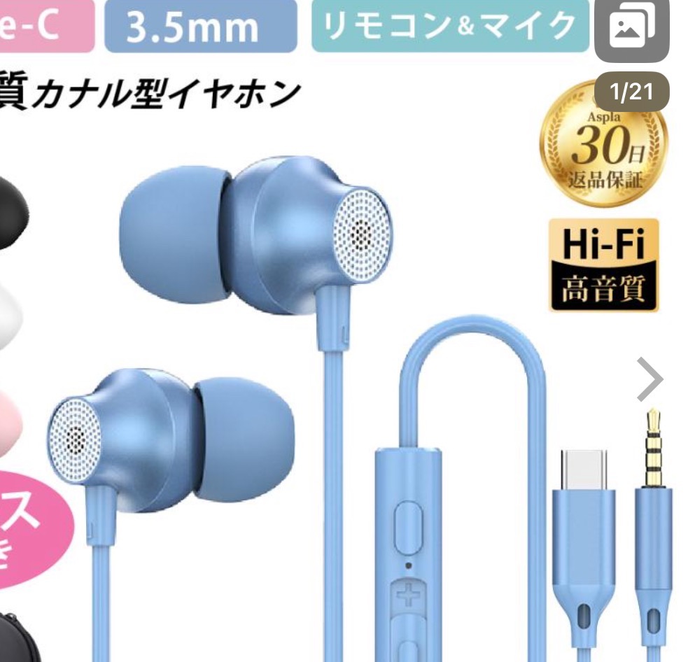 イヤホン 有線 タイプc 軽量 マイク付き ケース 付き カナル型