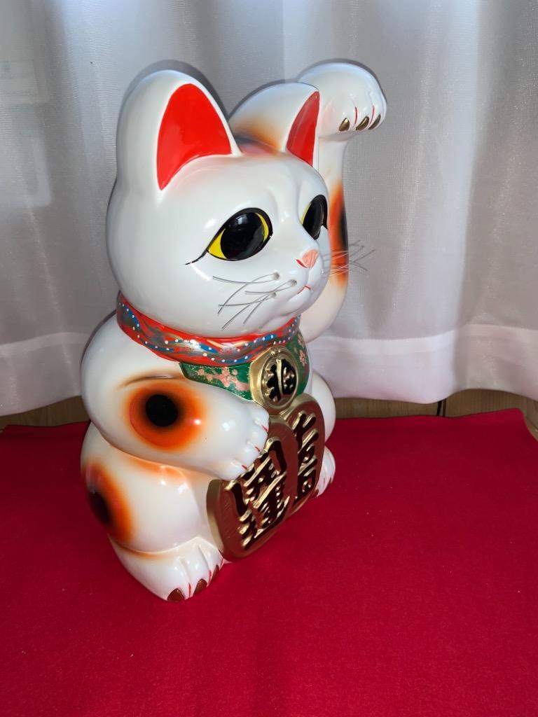 10号開運手長招き猫白（左手又は右手）(座布団付) : 人形の