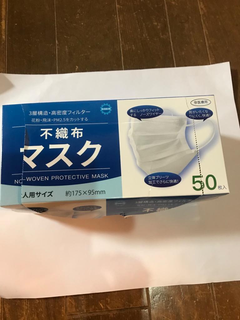 カケンセンター検査済 不織布マスク 日進マスク 大人用サイズ50枚入2箱