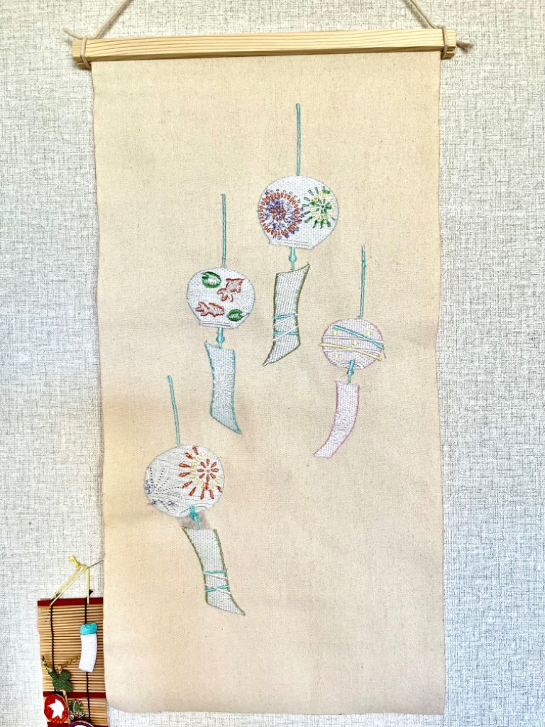 メール便送料無料 刺繍タペストリーL 花火 風鈴 夏 summer 夏の
