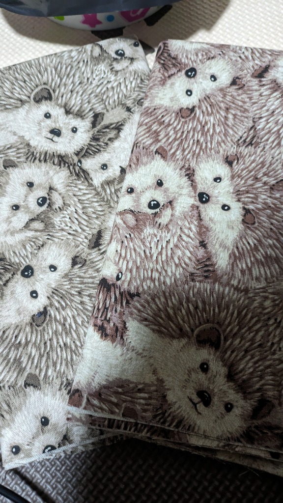 はぎれ★麻混布地3点 くま・ハリネズミ★入園準備 生地 布地 布 無料レシピ有 かえる シーチング生地 カエル かえる柄