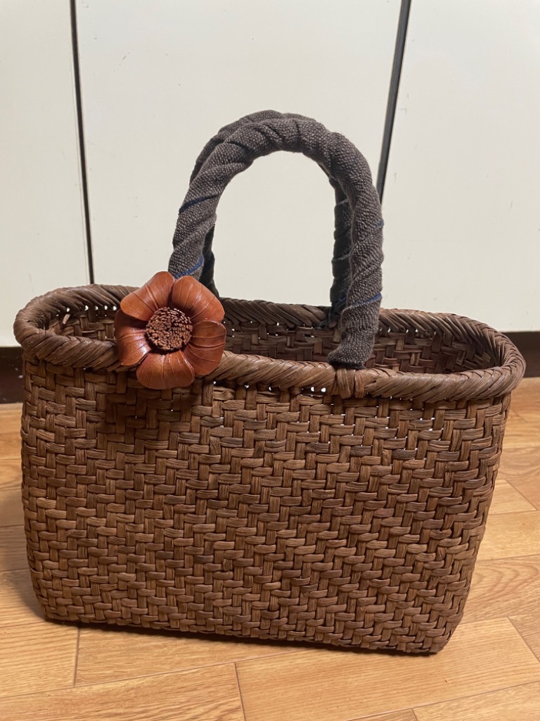 リバーシブル 籠バッグ専用ハンドルカバー （手紡ぎ、草木染の手織り布