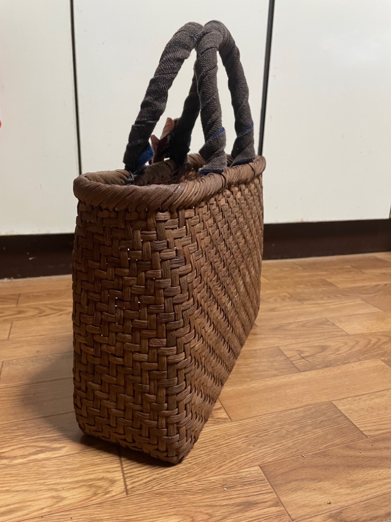リバーシブル 籠バッグ専用ハンドルカバー （手紡ぎ、草木染の手織り布